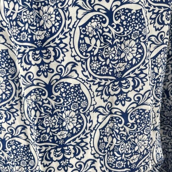Mystree Blue White Paisley Boho Peasant Dress Large – Off Shoulder Long Sleeve - Picture 11 of 14